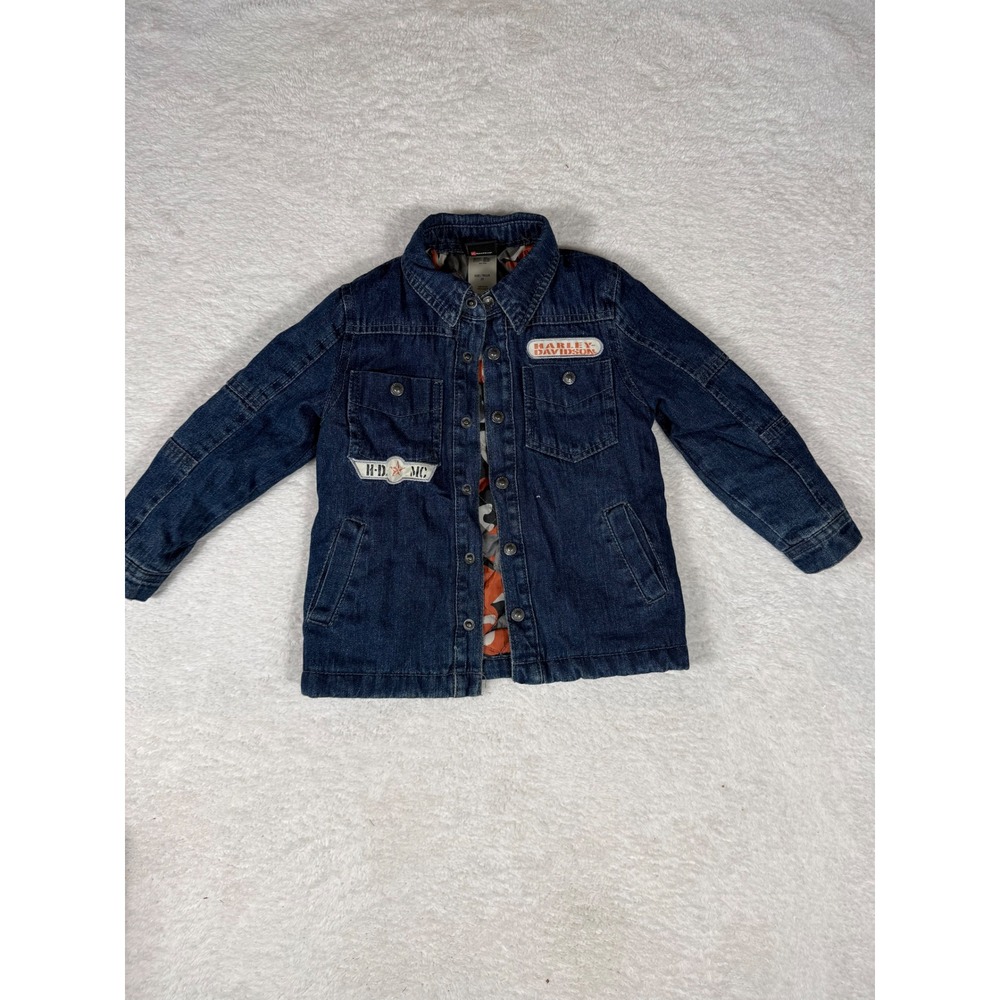 Harley Davidson Denim Jacket‎ Kids 2T Blue Excellent Camo Lined Biker Core Moto